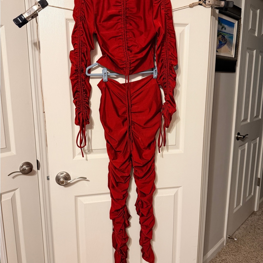Stylish Red Ruched 2-Piece